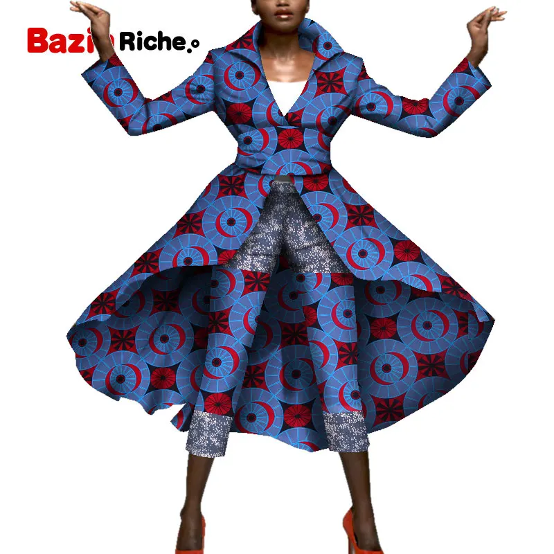 Повседневный комплект из двух предметов в африканском стиле, топ и штаны, Женская длинная куртка, пальто+ девять штанов, 2 предмета, африканская Женская одежда, WY5179 - Цвет: 7