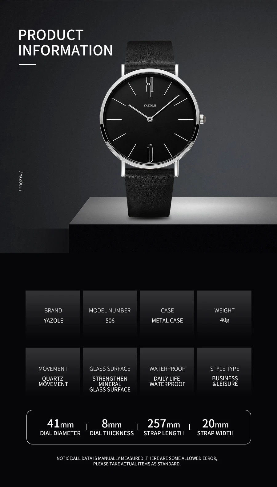 Reloj Yazole Watch Men Waterproof Ultra Thin Quartz Watch For Men Fashion Simple Black Men Watch Male Wristwatch Montre Homme