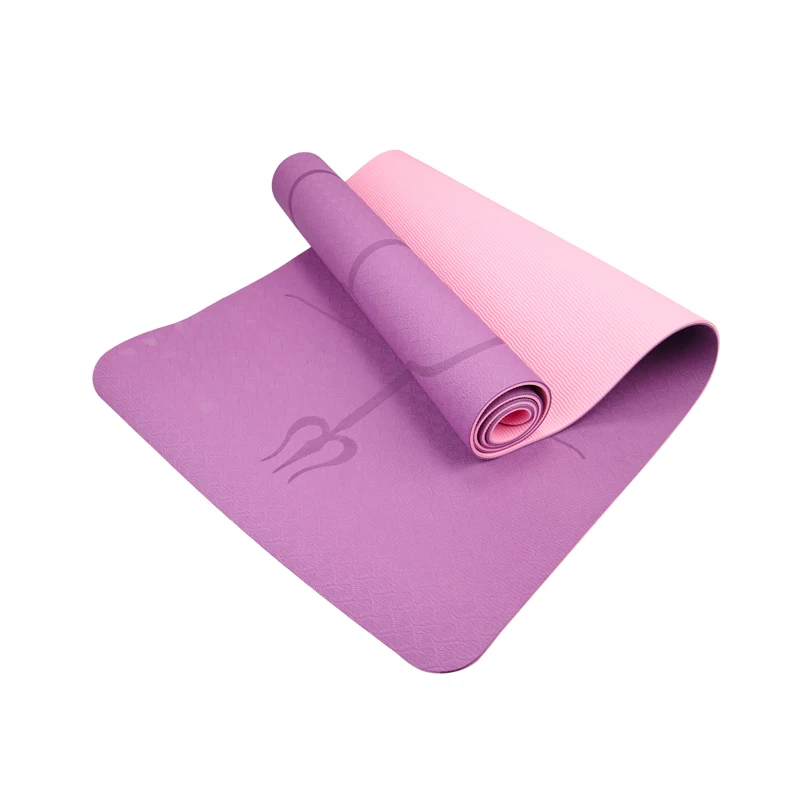 ТПЭ 1830*610*6 мм двойной цвет Коврик для йоги линия тела фитнес нескользящий ковер толстые коврики для пилатеса для начинающих экологические коврики для спортзала - Цвет: Purple and Pink