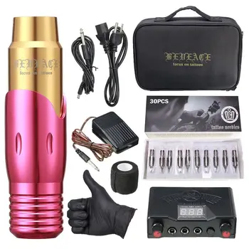 

BEVEACE New Brand Pink Rotary Tattoo Machine Kit Pen Unique Design Power Supply 30Pcs Cartridges Needles Coreless Motor Body Art