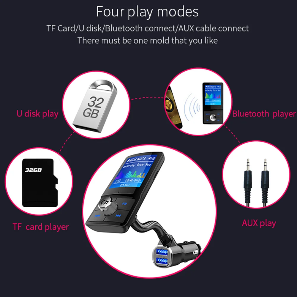 Fm-передатчик Автомобильный MP3 беспроводной набор гарнитуры с Bluetooth аудио AUX модулятор с QC3.0 двойное зарядное устройство USB цветной экран