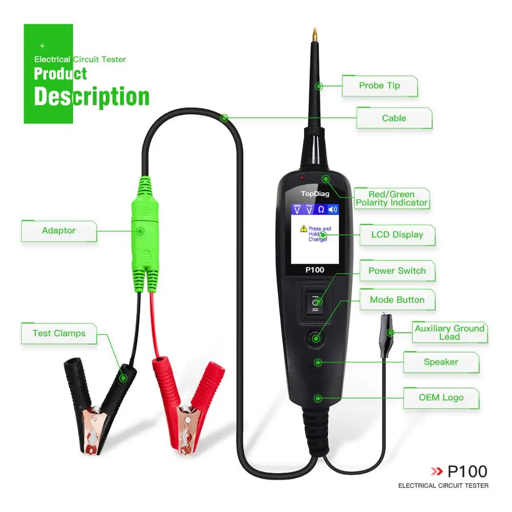 Jdiag power test power Probe P100 тестер цепи er автомобильный диагностический инструмент p 100 для тех же автомобилей и грузовиков, что и PT150