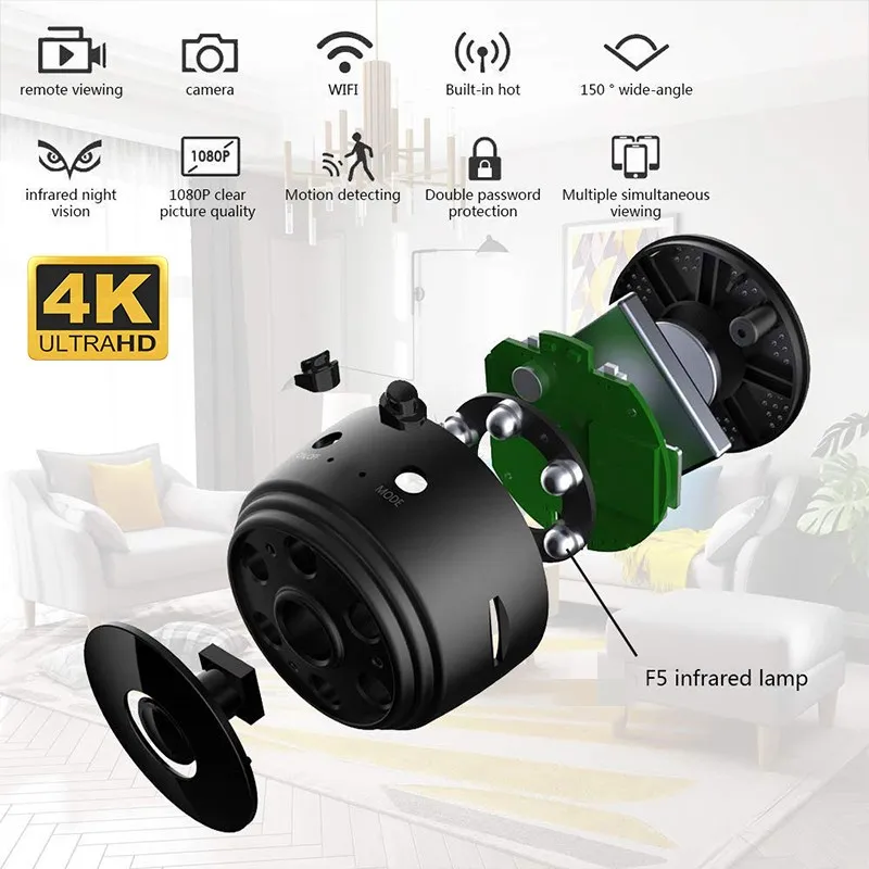 Мини камера A9 HD 4K/1080p Wi Fi Ip беспроводная маленькая домашняя детская с ночным