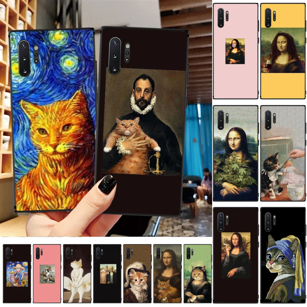 Чехол для телефона BaweiTE Funny Leonardo da Vinci MonaLisa Pat Cat Samsung A50 S10 Plus S10E Note9 Note8 7 10 Pro |