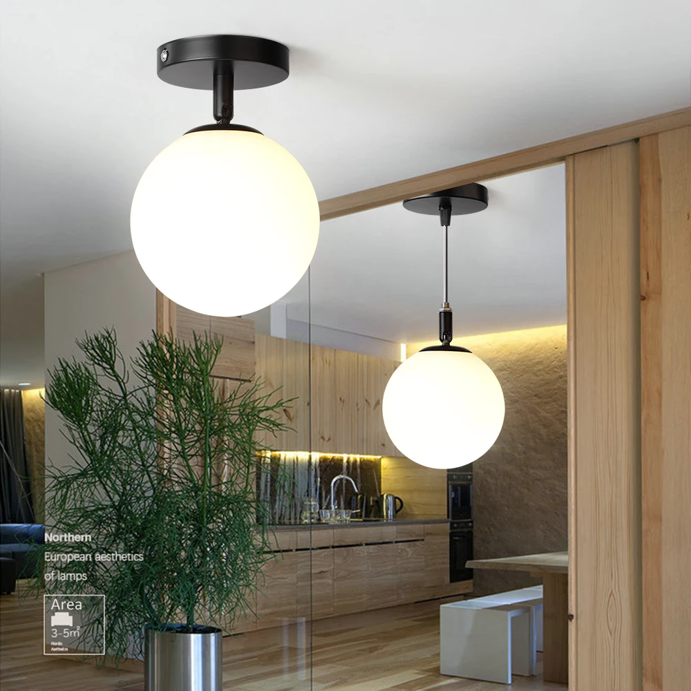 WADBTY Nordic Minimalist Modern Round Glass Ball Ceiling Lamp Corridor