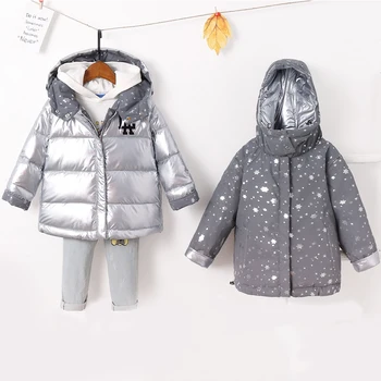 

2020 Winter White duck down Warm Long Cotton Jacket Boys and girls children fashion hooded Down cotton coat wear on both sides