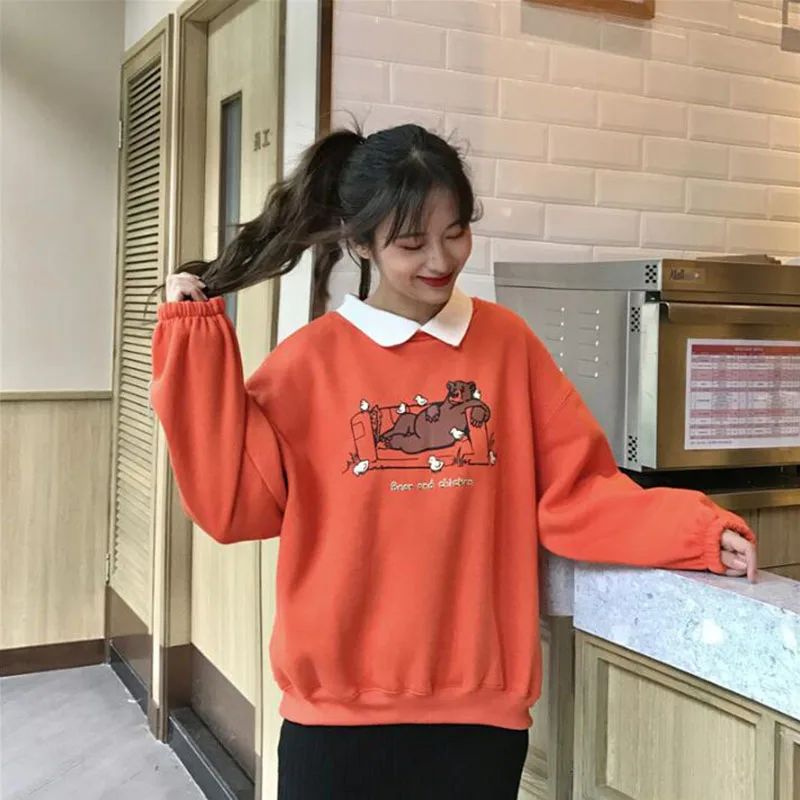 Толстовки женские Kawaii Ulzzang элегантные мягкие универсальные весна осень зима новые свободные плюс бархатные толстые женские s одежда шикарные повседневные