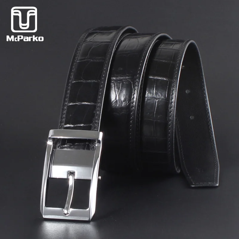 McParko Mens Belt Leather Genuine Crocodile Belts For Men Fashion Pin Buckle Dress Pants Waist Belts Casual Business Straps Male