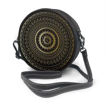 

Gold Mandala Ethnic Vintage Pattern Round Crossbody Cell Phone Shoulder Bag Messenger Bags Fashion Daily Use For Women Wallet