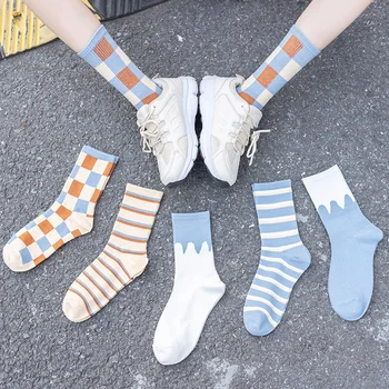 

Dreamlikelin Spring Autumn Women's Striepd Socks Girl Student Korea Fashion Plaid Socks