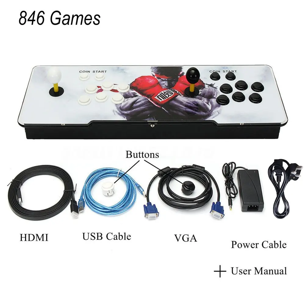 

Multi-game 846 Game in One Professional Design Family Box with Single Joystick Home Game Machine with Black Dragon Pattern