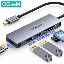 QGeeM USB C Hub Dock for Macbook Pro Air 2020 Xiaomi Multi 3.0 USB Hub Type C Adapter SD TF Card Readerers HDMI Splitter Type-C Hub for Laptop Tablets Apple iPad Pro Computer PC Accessories Docking Station Splitter