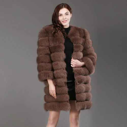 dark khaki Горячая Распродажа шуба из натурального Лисьего меха модная натуральный мех лисы куртка зимняя верхняя одежда из лисьего меха длинное пальто из натурального Лисьего меха - Цвет: dark khaki