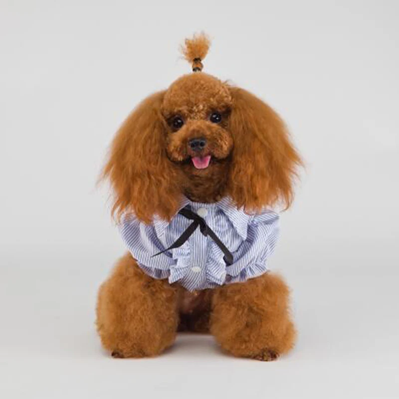 Модная блузка для собак с бантиком и щенком, клетчатая полосатая рубашка для питомцев, хлопковые костюмы в клетку для кошек, летняя одежда для собак, куртка, пальто