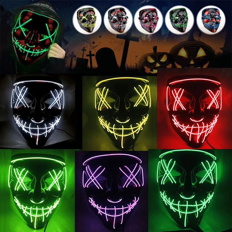 

Halloween LED Mask Purge Masks Election Mascara Costume DJ Party Light Up Masks Glow In Dark 10 Colors To Choose