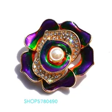 Broche de flor pintada con forma de flor en forma de flor para mujer, broche de Color dorado con diamantes de imitación y rosa, broche de perla, abrigo, prendas, regalos para mujer, joyería