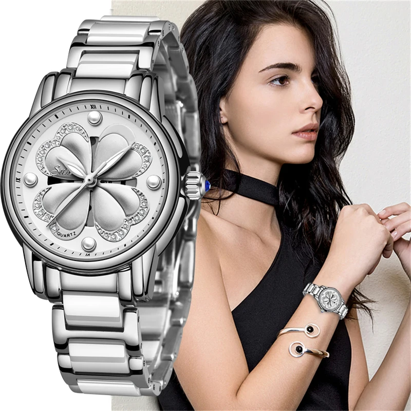 

SUNKTA Womens Watches Silver White Ceramic Watch Women Waterproof Casual Sport Watch Top Brand Luxury Diamond Relogio Feminino
