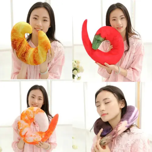 3D Shrimp U shape Creative Throw Pillow Plush Neck Cushion Soft Comfort 4Style