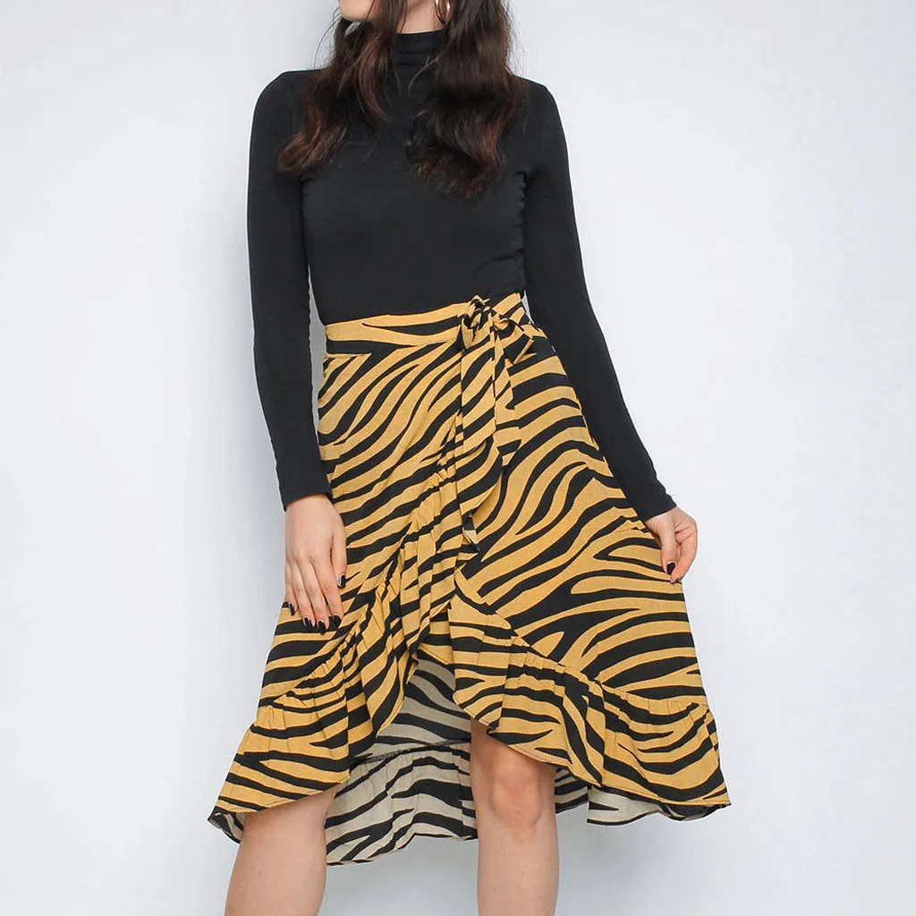 Женские модные юбки, галстук-бабочка, животный принт, гофрированный подол, оборка, юбка миди, spodnice damskie