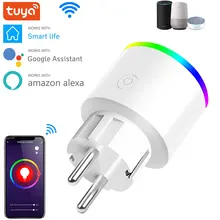 

Tuya Wall Socket Smart Outlet EU Wireless Wifi Plug With Remote Control Colorful RGB Night Light Compatible Alexa& Google Home