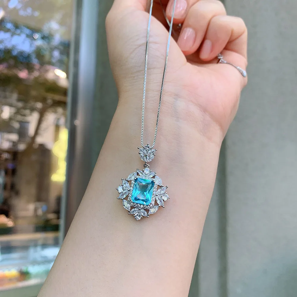 Collana Con Ciondolo A Cuore Paraiba – Argento 925 E Zirconi, Regalo Donna, Catena 45 Cm