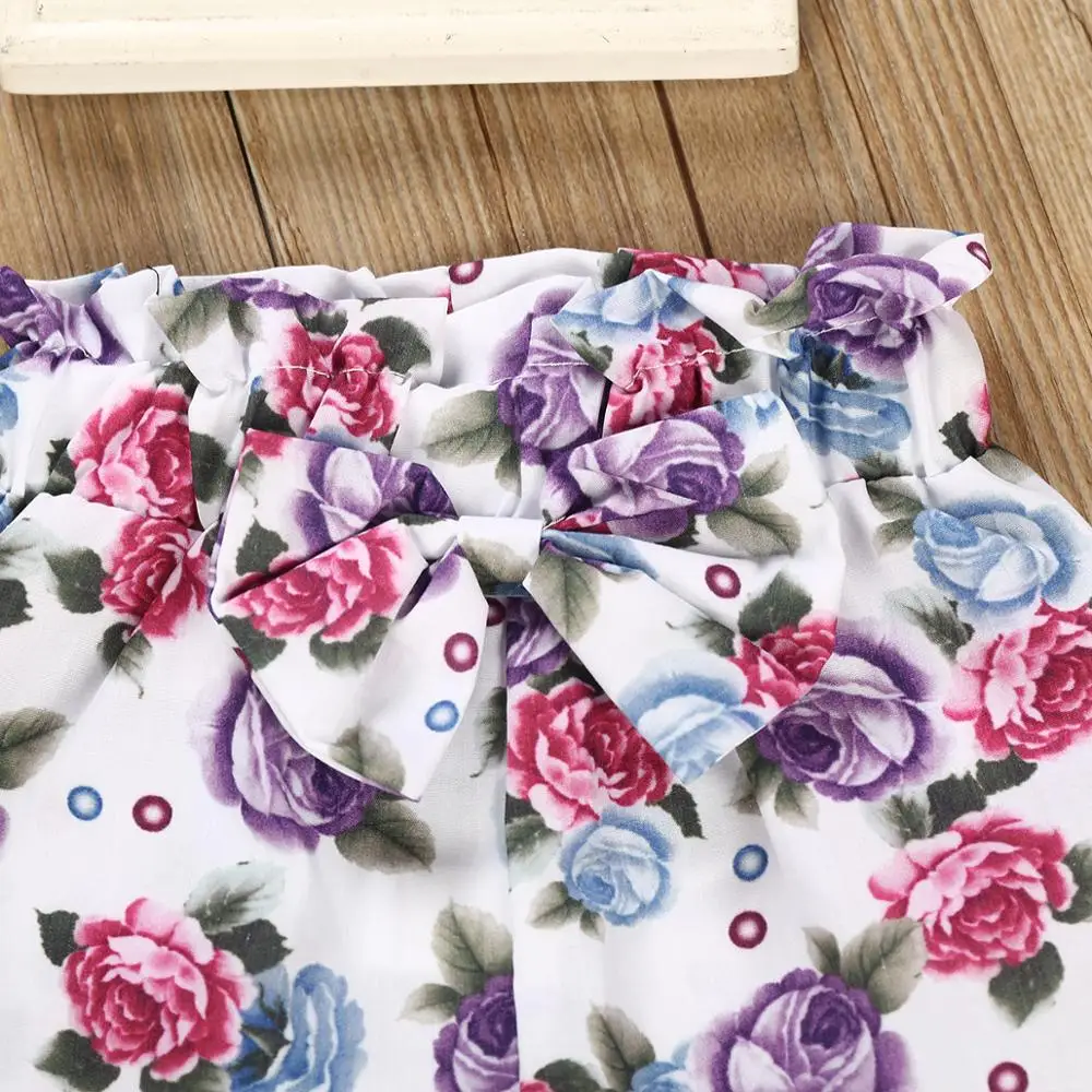 Одежда для новорожденных маленьких девочек фиолетовые Топы + штаны с цветочным