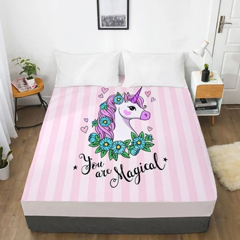 

Unicorn Cartoon Fitted Sheets Mattress Cover With Elastic Band 3D Bed Sheet LinensFor Baby Kids Child Girls Boys 200x220 200x200