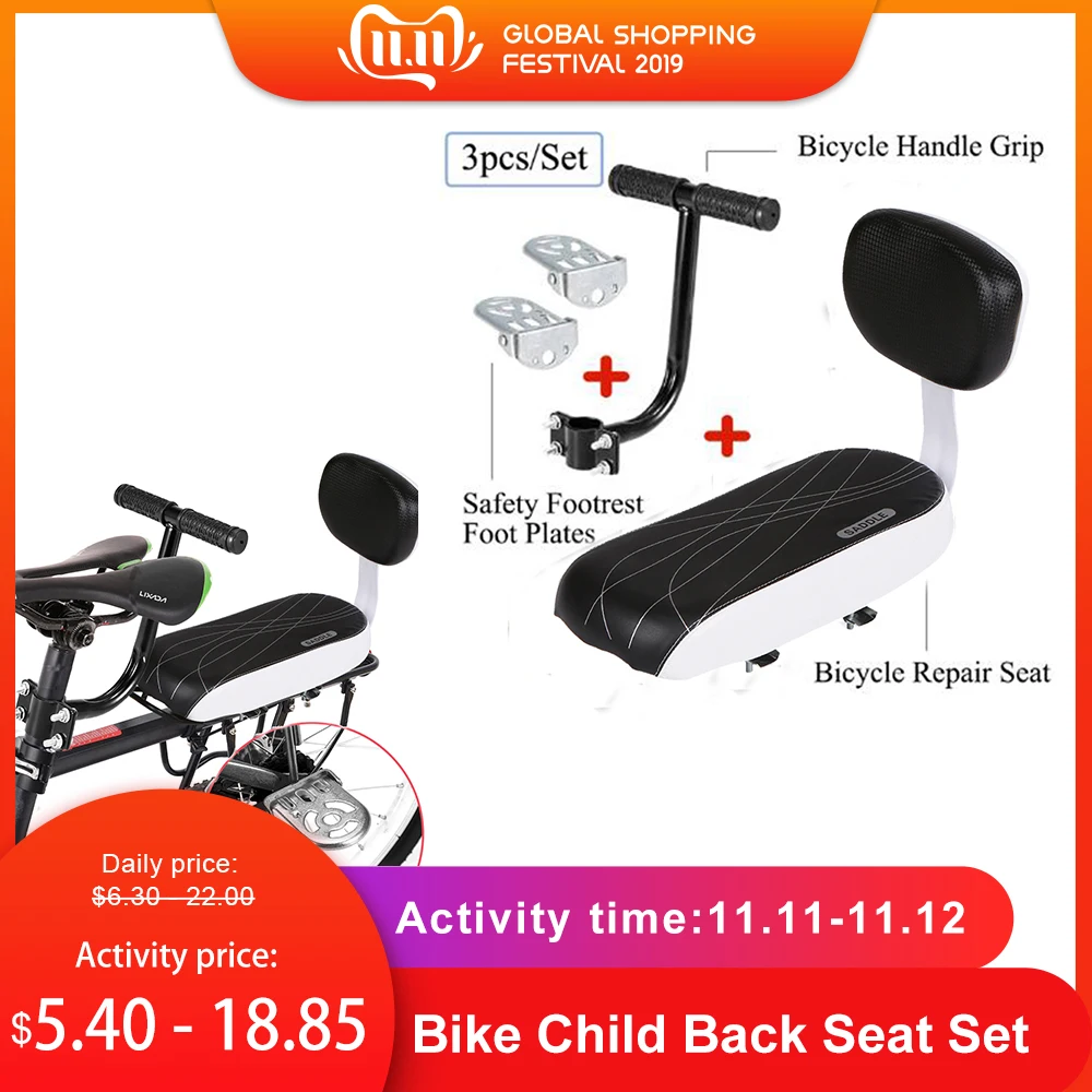 

3Pcs/Set Bike Saddle Child Back Seat For Bicycle Safety Rear Seat With Handle Armrest Footrest Pedal Baby Bike Seat Back Saddle