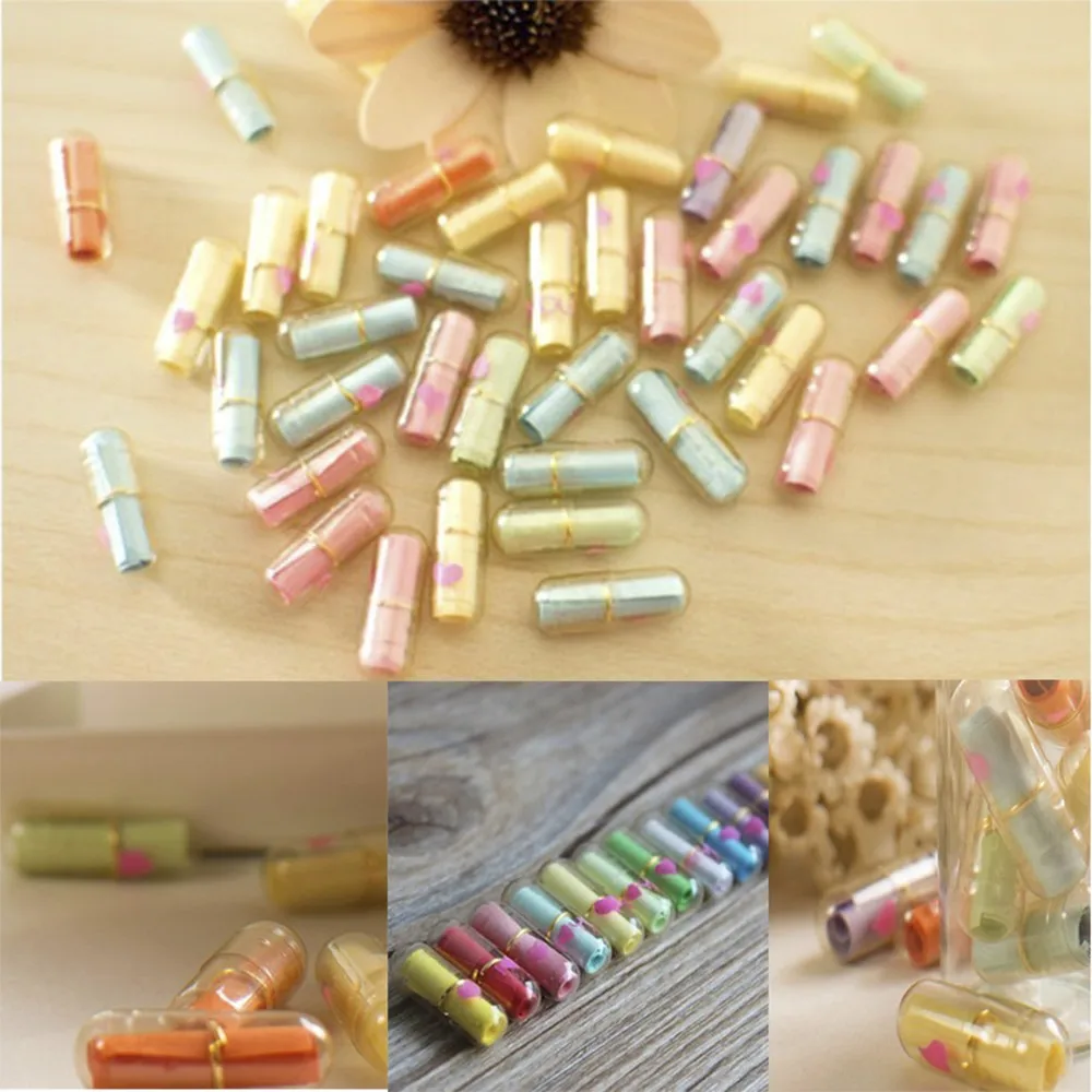 50pcs Transparent Multi-Color Heart Shape Message Letter Capsule Cute Pills Mini letter paper roll message letter capsules