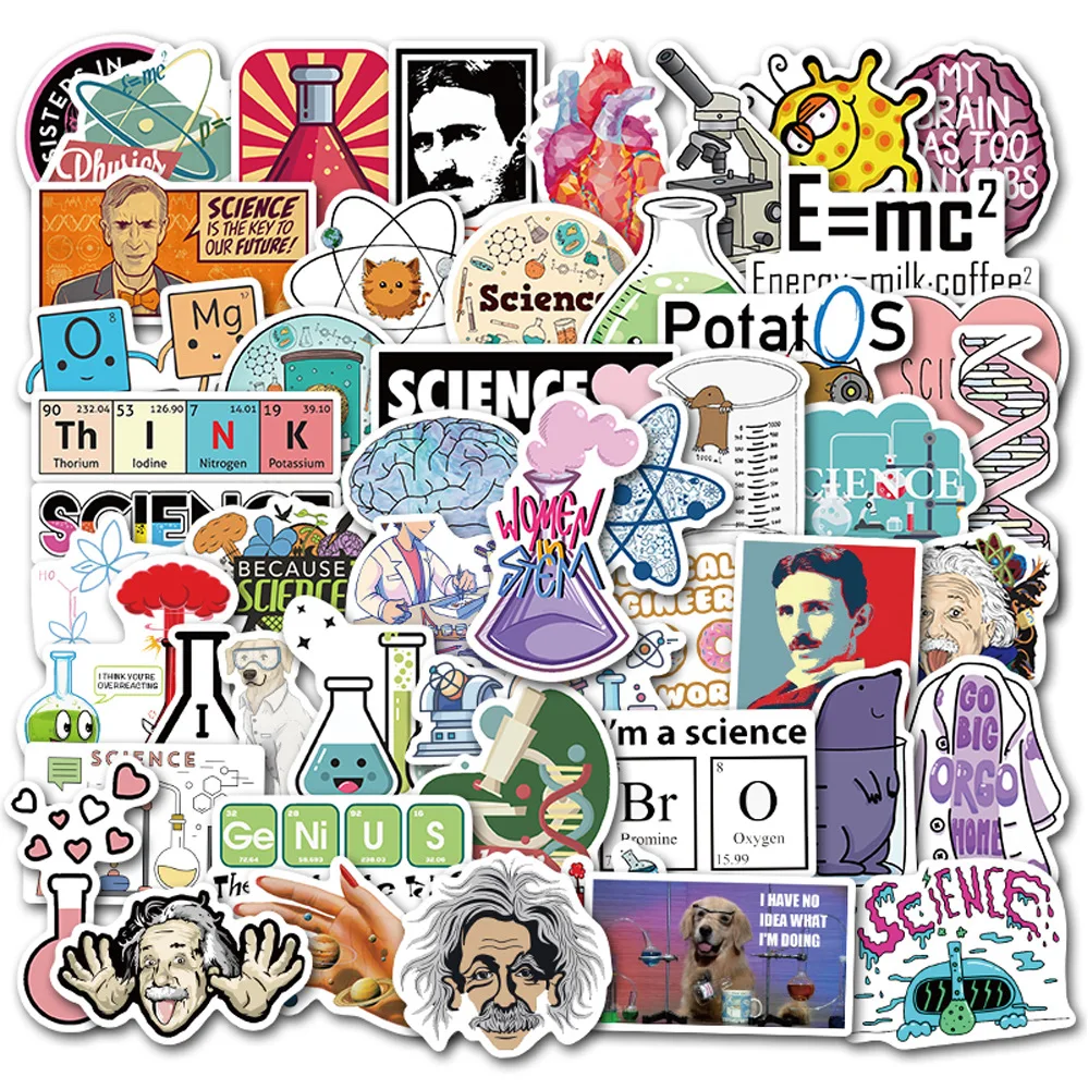 

50PCS Science Laboratory Chemical Programming Stickers Skateboard Fridge Phone Guitar Motorcycle Luggage PVC Waterproof Stickers