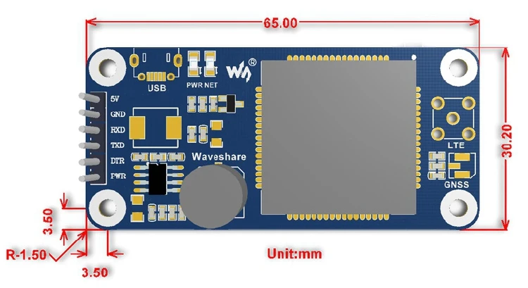 SIM7000X-NB-IoT-HATDimension drawing