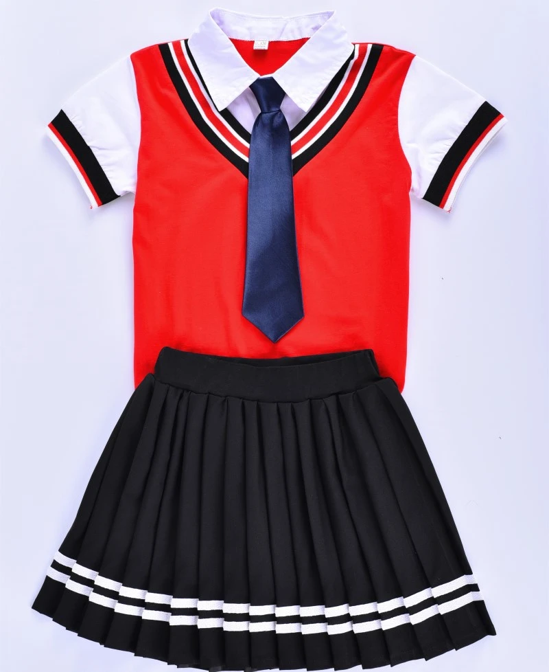 Детская японская школьная форма JK, британский студенческий костюм для девочек, летний однотонный комплект одежды с короткими рукавами из хлопка для колледжа - Цвет: Girl red