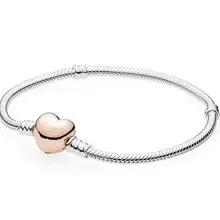 925 пробы серебряный браслет с подвеской в виде сердца розы, цепочка-змейка, женский браслет с подвеской из бисера, модное ювелирное изделие Diy