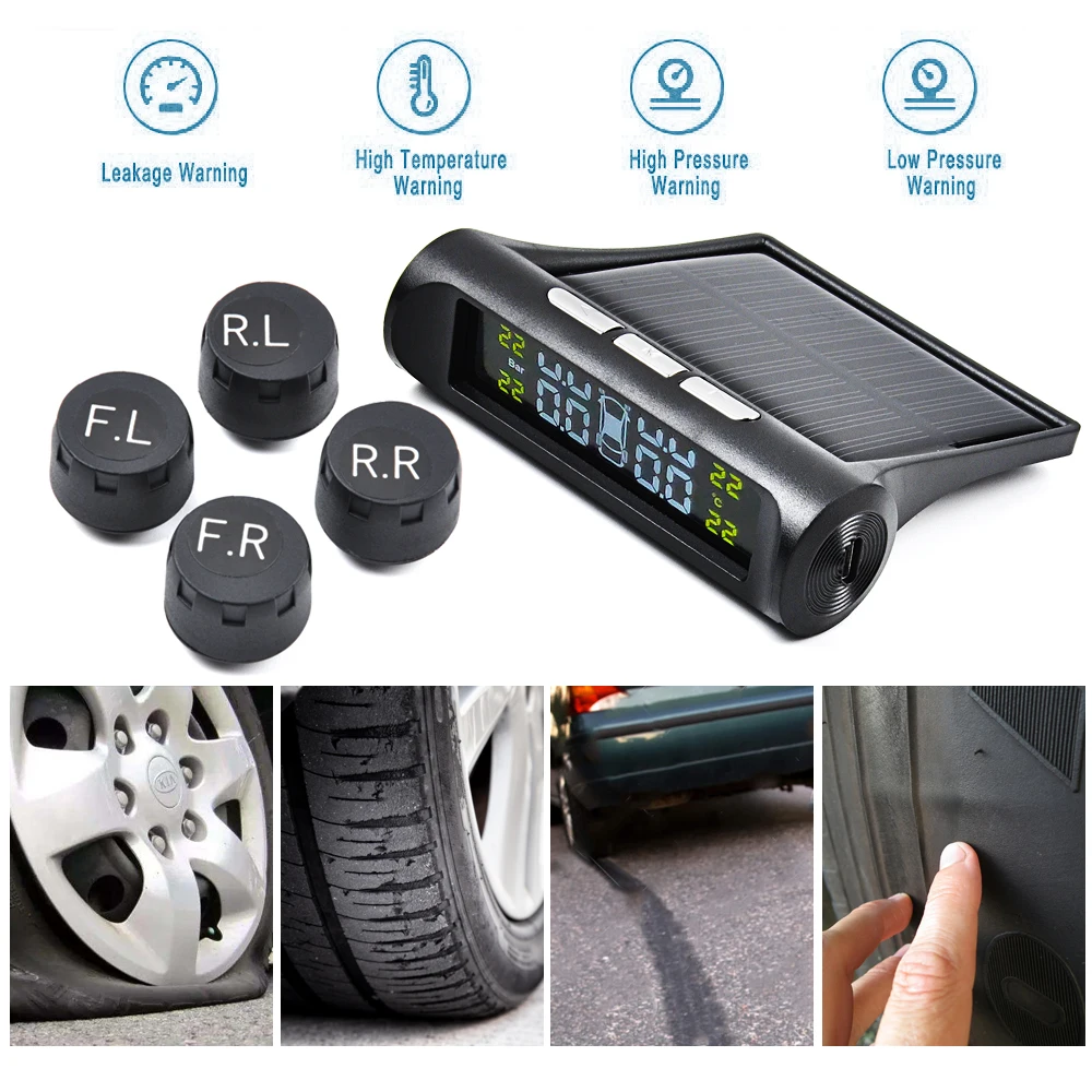 OGE TPMS солнечная система контроля давления в шинах Универсальный беспроводной умный монитор безопасности в шинах ЖК-дисплей с 4 внешними колпачками Sens
