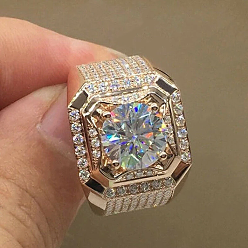 Wedding Rings Men&rsquo;s Rose Gold Natural Birthstone Crystal Ring Boyfriend Anniversary Gift Banquet Engagement Wedding Band