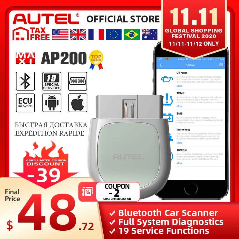 £46.63 Autel Ap200 Bluetooth Obd2 Scanner Code Reader With Full Systems