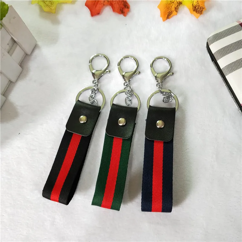 

New Products Wholesale Webbing Keychain DIY Creative Three-Color Pattern Webbing PV Leather Phone Case Key Chain Handbag Pendant