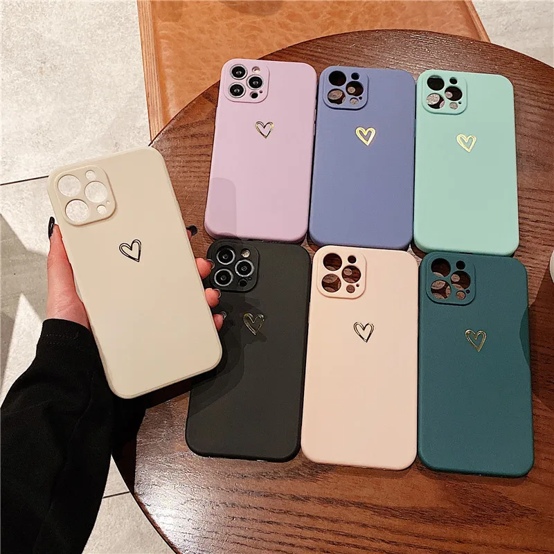 Phone case Ottwn candy color love heart pattern for iPhone 11 12 13 14 Pro Max Mini X XR XS Max 7 8 14 Plus