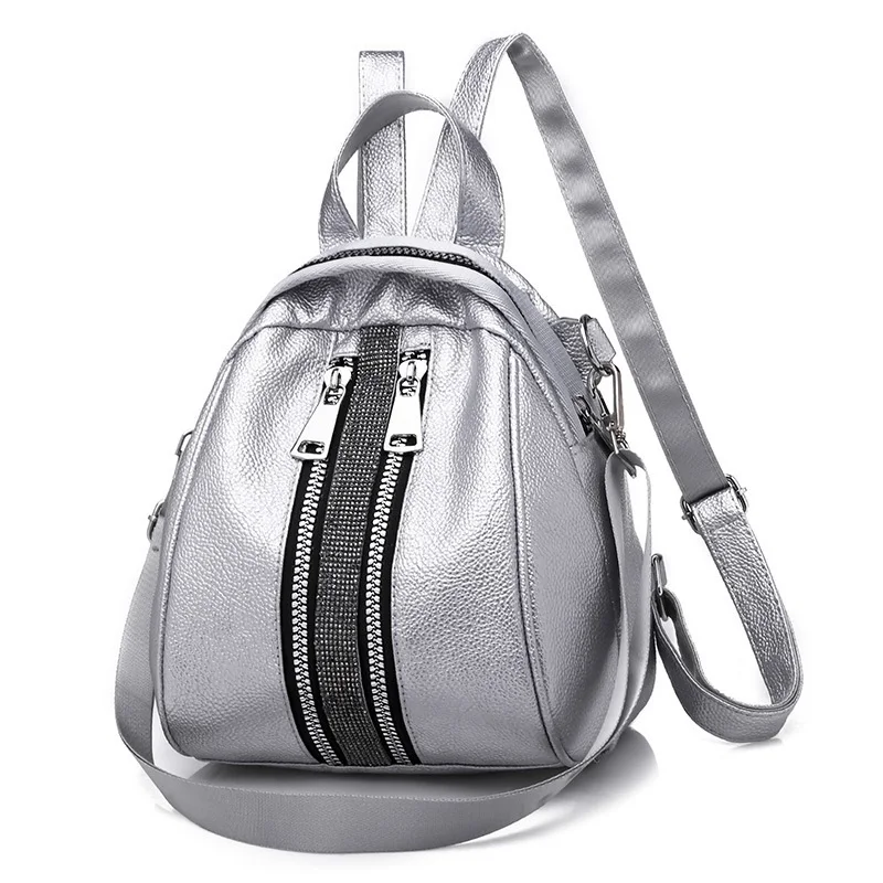 

Fashion Mini PU Leather Backpack Women Silver Travel Rucksack Small Leather School Bag For Teenage Girls Mochila