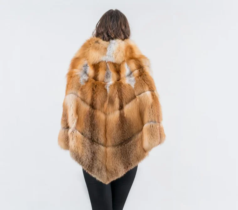Charming Female Windproof Casual Real Fox Fur Poncho High Quality Streetwear Thickened Warm Shawl Hot Sale Knitted Pashmina