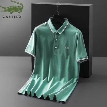 

CARTELO polo shirt men new summer casual business fashion wild striped lapel men's short-sleeved polo shirt