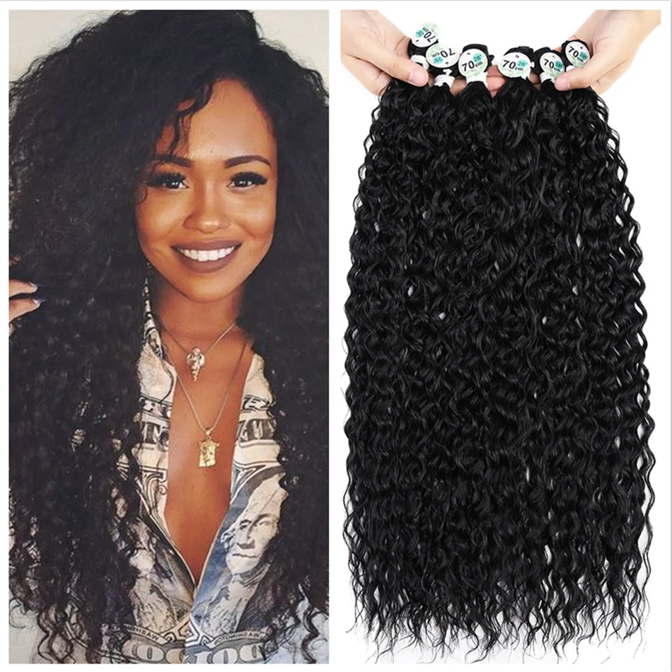 Pelo Rizado mechones sintético que teje rizado extensión negro marrón Color degradado 200g/6 uds 2021 Ins de BIO de fibra de Anjo Plus