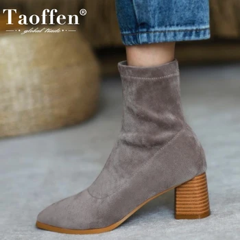 

TAOFFEN Women Short Boots Real Leather Pointed Toe Sexy Woman Winter Shoes Fashion Woman Ankle Boots Footwear Size 34-39