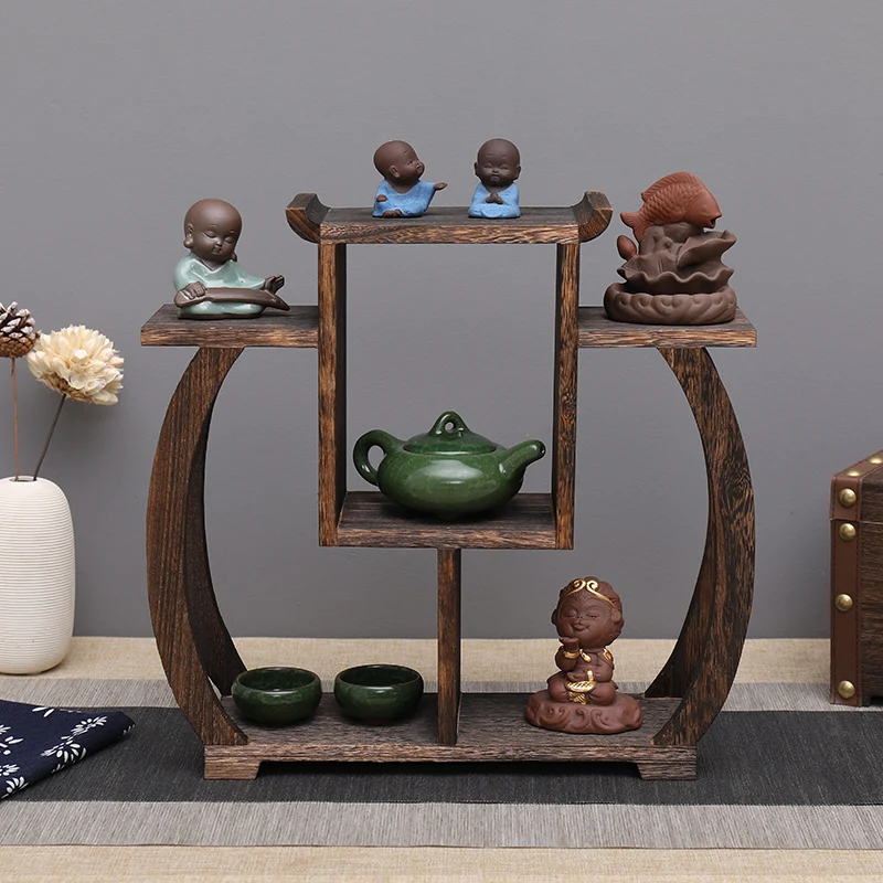 

Small Solid Wood Chinese Style Tea Pot Tray Burn Paulownia Hand Polished Antique-and-curio Shelves Teapot Set