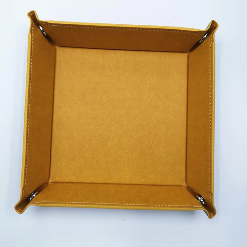 Collapsible PU Leather Dice Holder Coin Key Wallet Trinket Tray Folding Square Tray Storage Box Bins For Home Office Storage