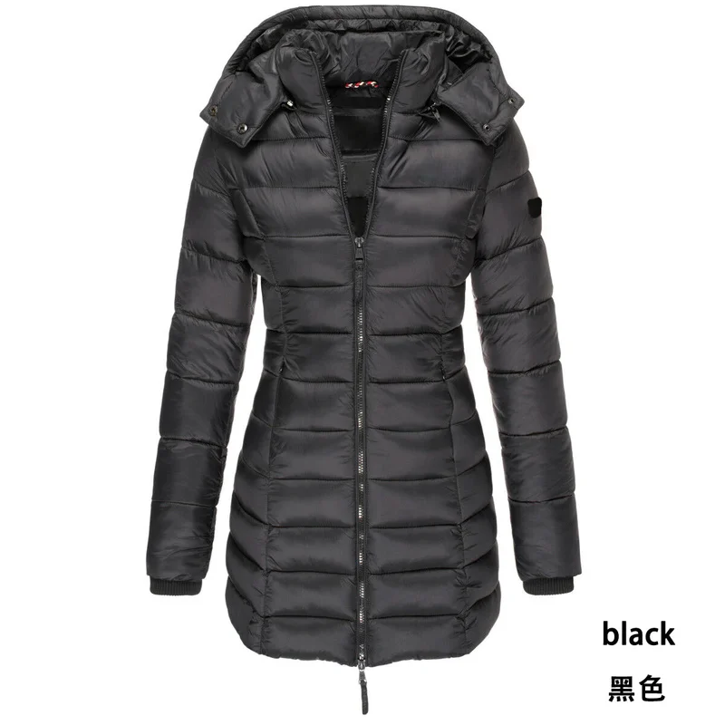 Zogaa Women Long Parkas Winter Warm Hooded Coat Solid Color Slim Cotton Padded Jacket Female Long Parka Women Wadded Feminina