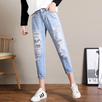 

Autumn Ripped Boyfriend Jeans Women Fashion Loose High Waist Ankle-Length Pants Plus Size Denim Hole Jeans Mujer Vaqueros