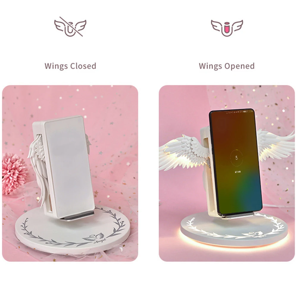 Беспроводная зарядная док-станция Angel Wings для iPhone X XS, Ночной светильник, зарядная станция для телефона samsung S10 5G Note10+ huawei P30 Pro