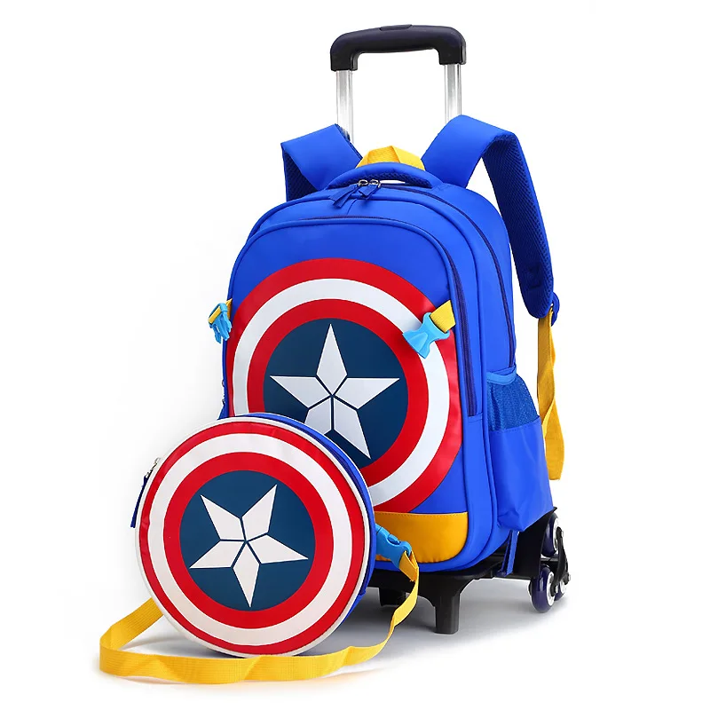 Новая школьная сумка на колесиках сумки капитан школьные сумки с тележкой Американский Рюкзак колесная детская школьная сумка колеса дорожный рюкзак - Цвет: Azure Six wheels