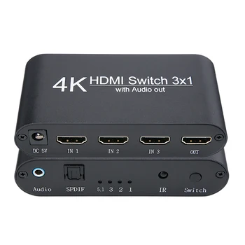 

3x1 HDMI Switcher 4K 3 Input 1 Output HDMI Video Splitter Switcher Adapter with 3.5mm Audio Out Port for HDTV PS4